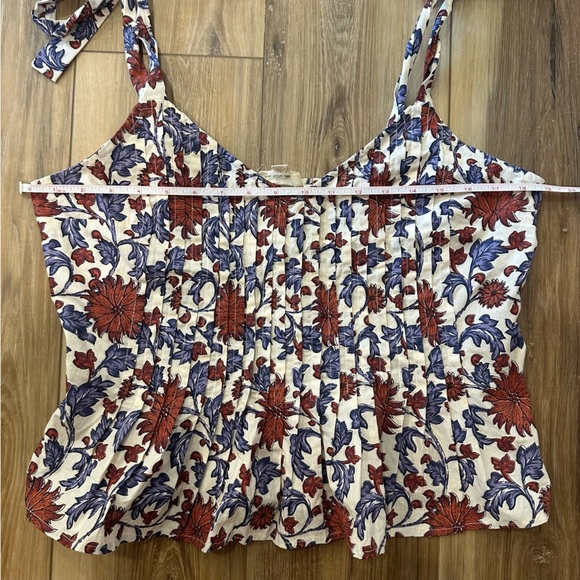 Anthropologie x Let Me Be Tie Strap Muted Floral Peplum Tank Sz Medium - Picture 8 of 10